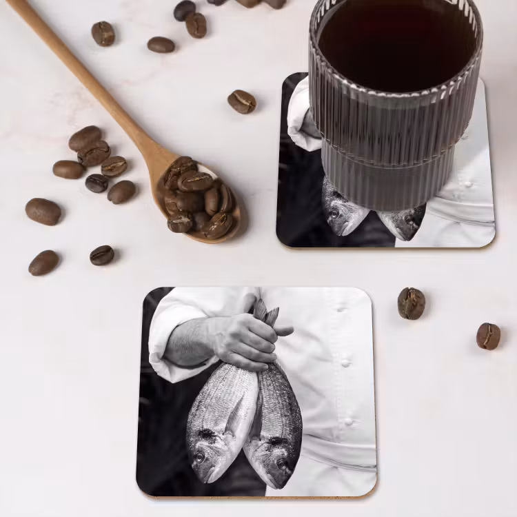 Onderzetter - Vissen - Chef - Zwart - Wit — 4