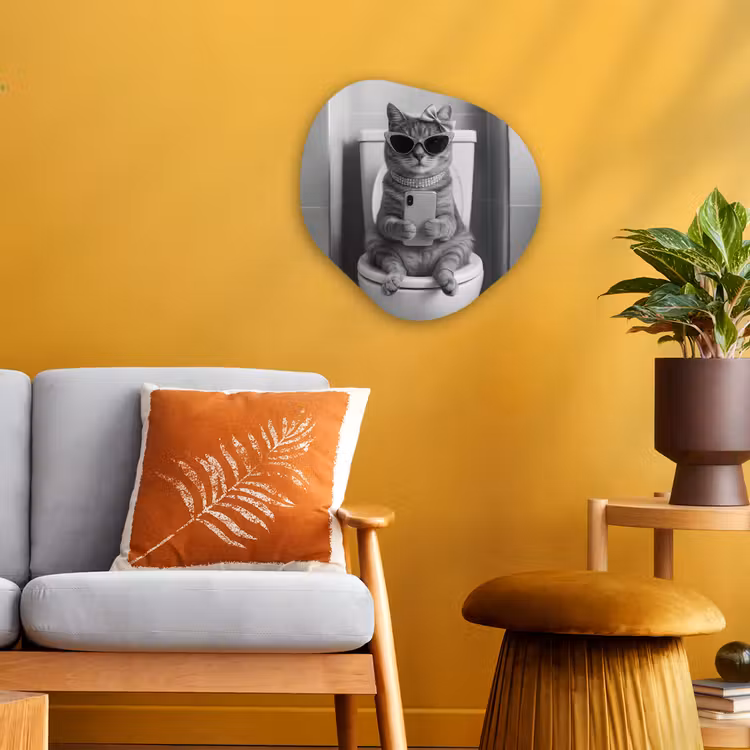 Organisch schilderij - Forex - Kat - Telefoon - Toilet - Zwart - Wit — 3