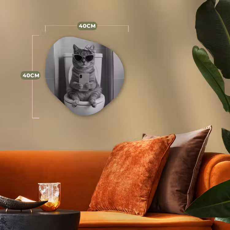 Organisch schilderij - Forex - Kat - Telefoon - Toilet - Zwart - Wit — 4