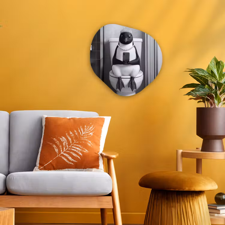 Organisch schilderij - Forex - Pinguïn - Telefoon - Toilet - Zwart - Wit — 3