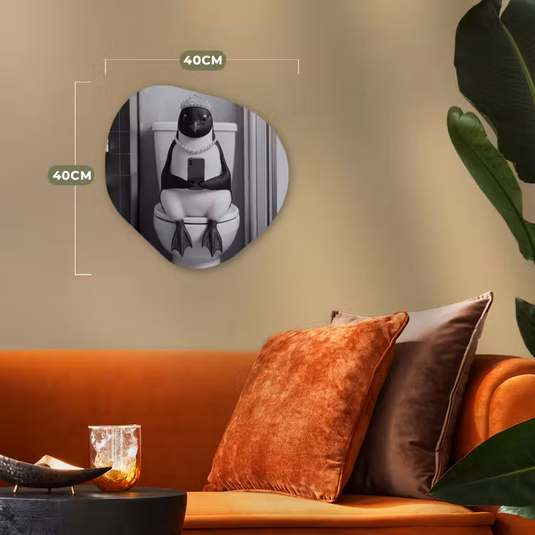 Organisch schilderij - Forex - Pinguïn - Telefoon - Toilet - Zwart - Wit — 4