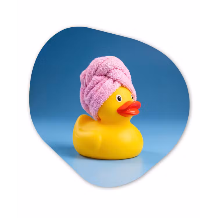 Organisch schilderij - Forex - Badeend - Handdoek - Blauw — 1