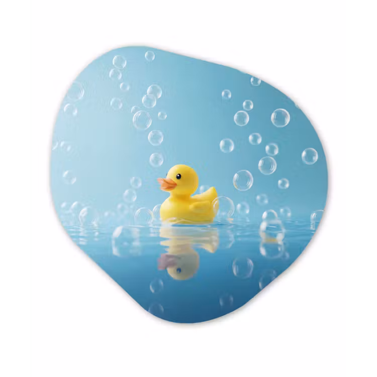 Organisch schilderij - Forex - Bubbels - Badeend - Geel — 1