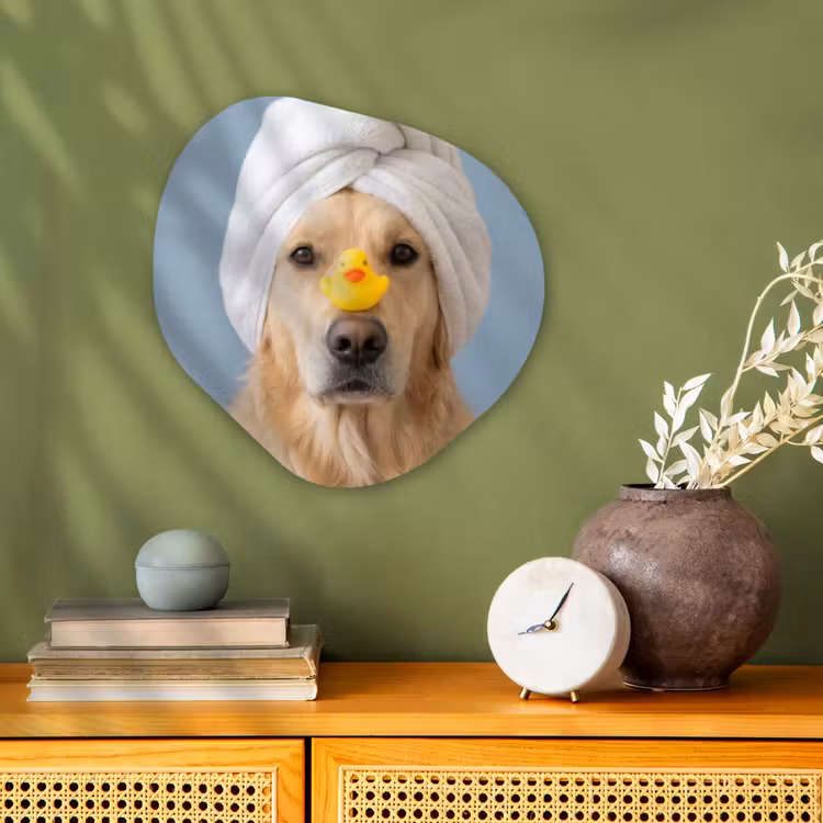 Organisch schilderij - Forex - Hond - Badeend - Geel — 2