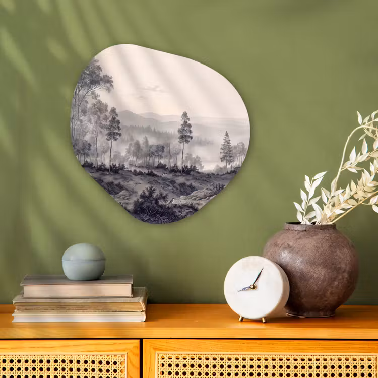 Organisch schilderij - Forex - Mistig - Berglandschap - Illustratie — 2
