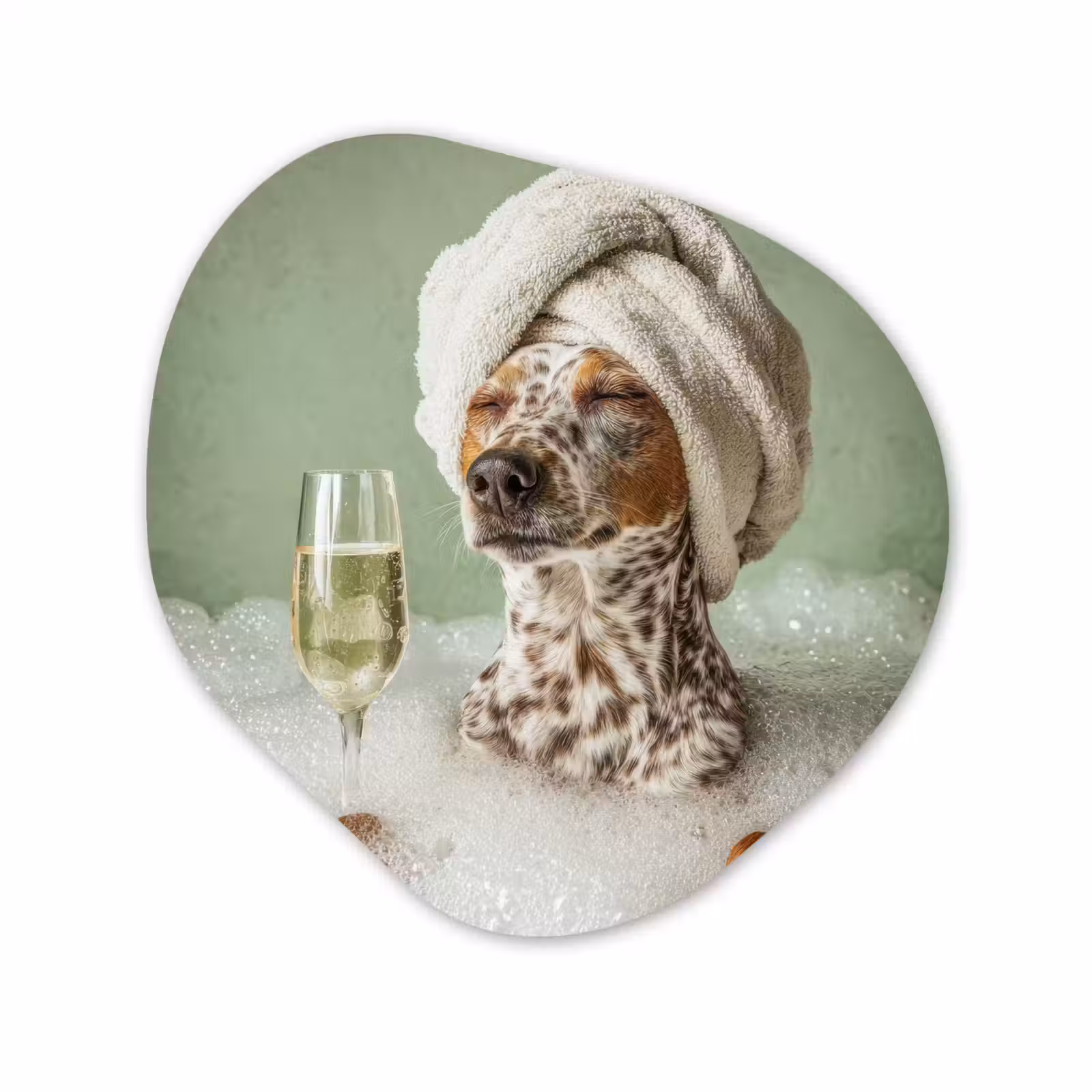 Organisch schilderij - Forex - Hond - Bad - Champagne - Handdoek — 1