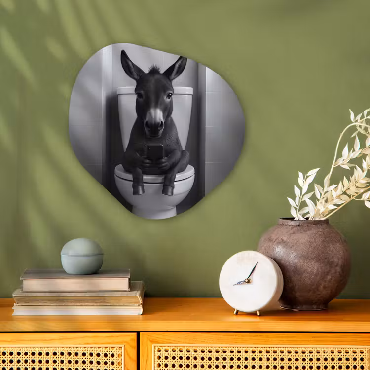 Organisch schilderij - Forex - Ezel - Telefoon - Toilet - Zwart - Wit — 2