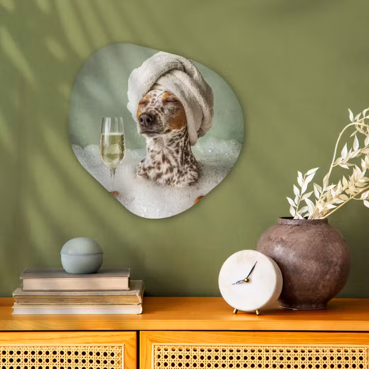 Organisch schilderij - Forex - Hond - Bad - Champagne - Handdoek — 2
