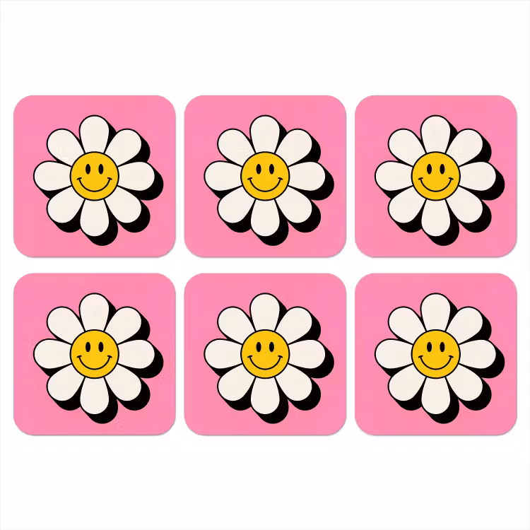Onderzetter - Smiley - Bloem - Roze — 1