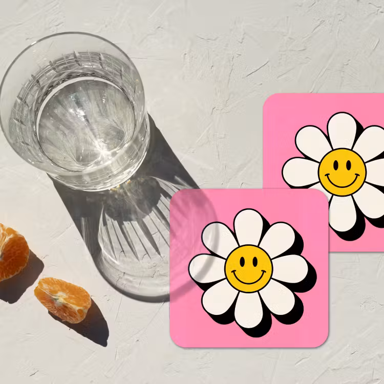 Onderzetter - Smiley - Bloem - Roze — 3