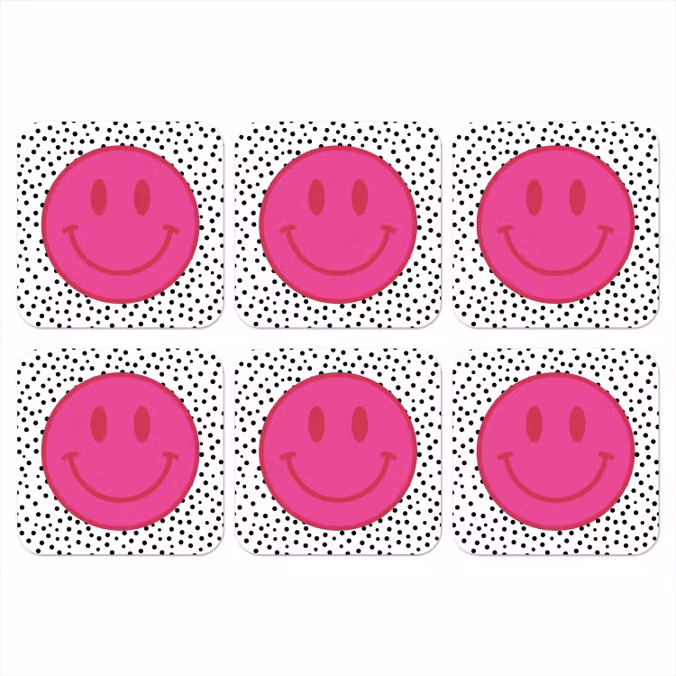 Onderzetter - Smiley - Roze - Stippen — 1