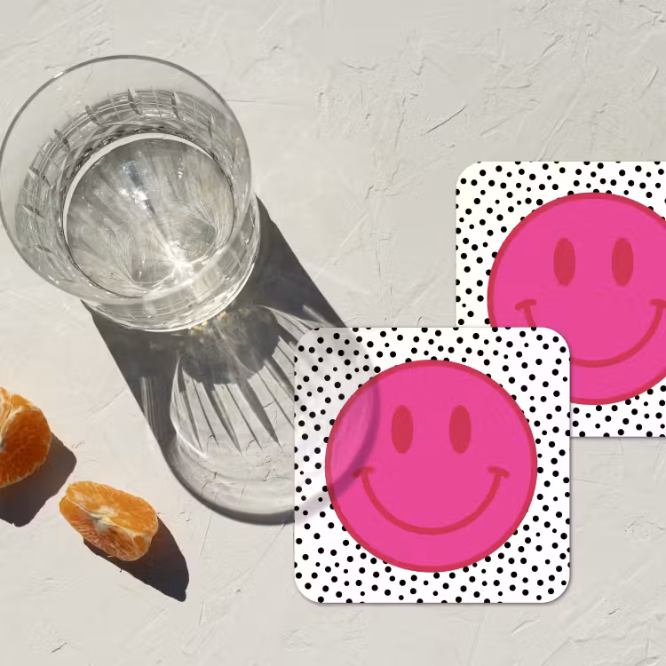 Onderzetter - Smiley - Roze - Stippen — 3