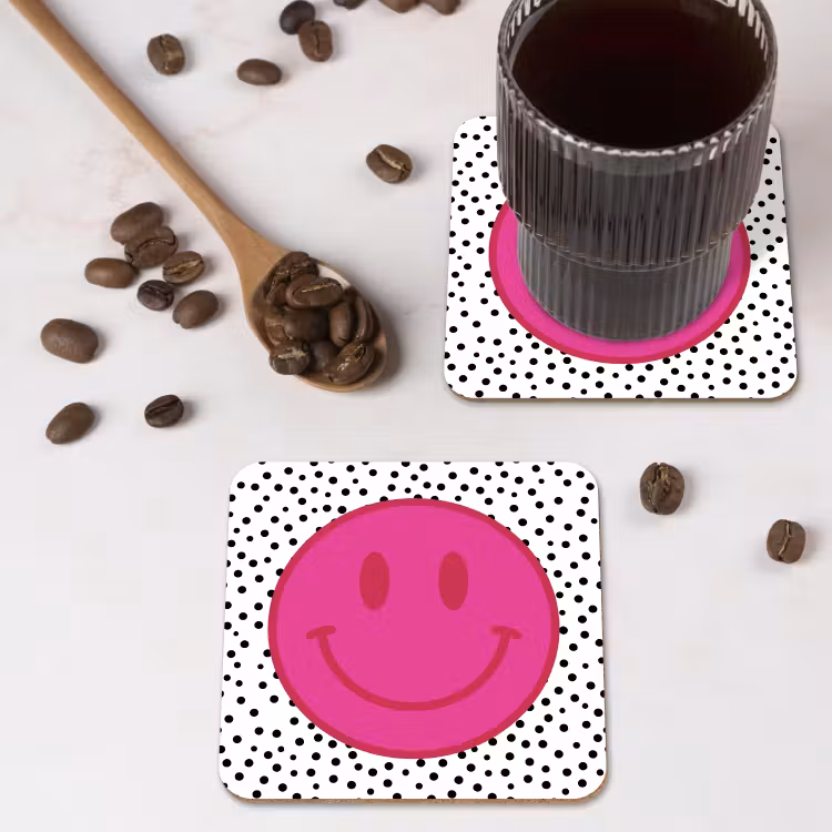 Onderzetter - Smiley - Roze - Stippen — 4