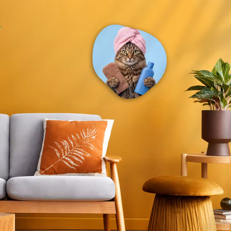 Organisch schilderij - Forex - Kat - Handdoek - Washand - Zeep — 3