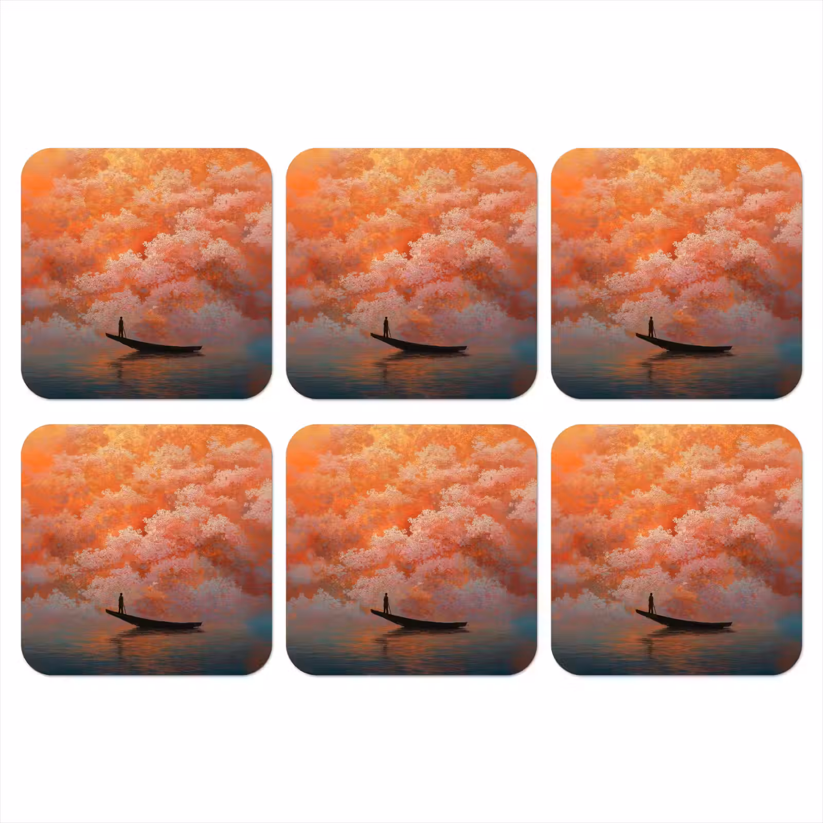 Onderzetter - Zee - Boot - Wolken - Oranje — 1