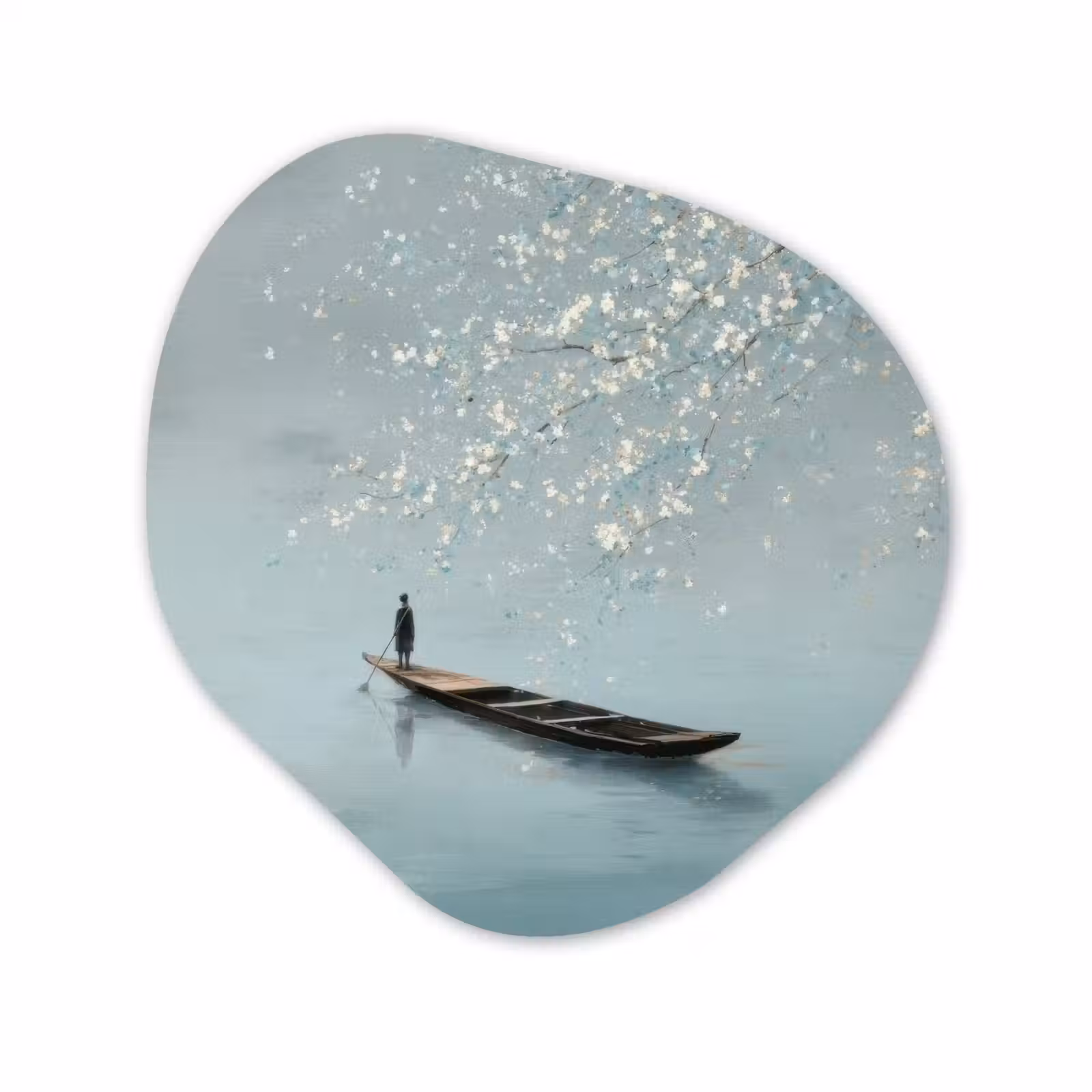Organisch schilderij - Forex - Bloesems - Minimalistisch - Wateroppervlak - Boot — 1
