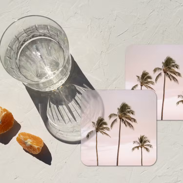 Onderzetter - Palmbomen - Zonsondergang - Roze — 3