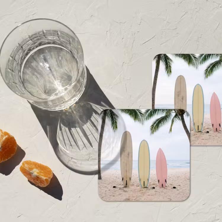 Onderzetter - Surfboard - Palmbomen - Kleurrijk — 3