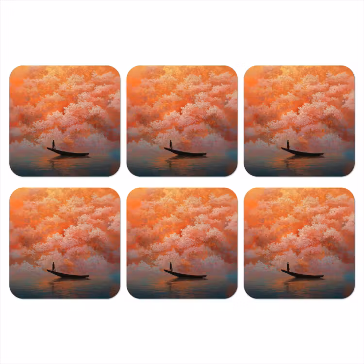 Onderzetter - Zee - Boot - Wolken - Oranje — 1