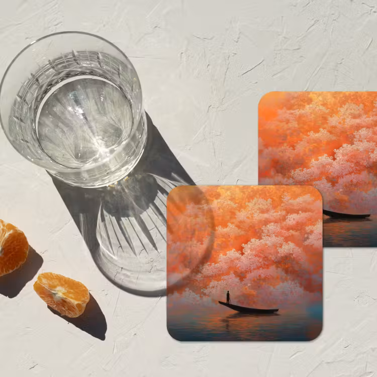Onderzetter - Zee - Boot - Wolken - Oranje — 3