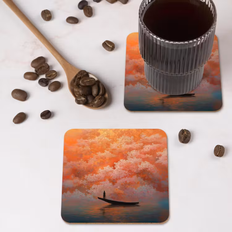 Onderzetter - Zee - Boot - Wolken - Oranje — 4