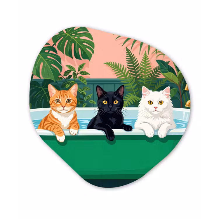 Organisch schilderij - Forex - Badkamer - Kattenparade - Kleurrijk — 1