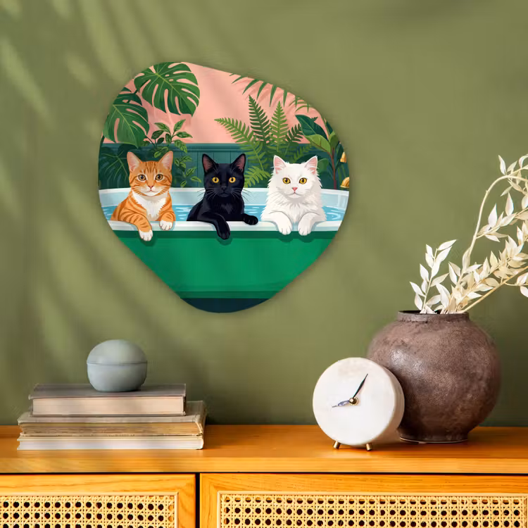 Organisch schilderij - Forex - Badkamer - Kattenparade - Kleurrijk — 2