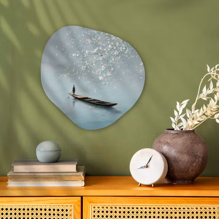 Organisch schilderij - Forex - Bloesems - Minimalistisch - Wateroppervlak - Boot — 2
