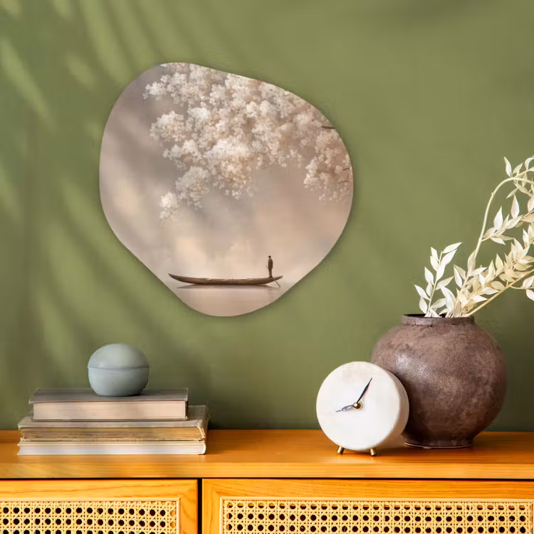 Organisch schilderij - Forex - Bloesems - Wit - Boot - Minimalistisch — 2