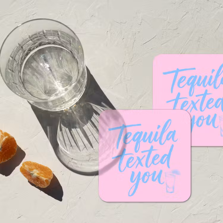 Onderzetter - Tequila texted you - Roze - Blauw — 3