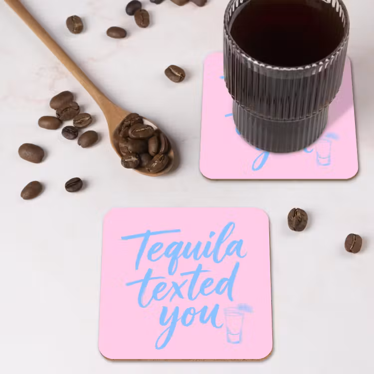 Onderzetter - Tequila texted you - Roze - Blauw — 4