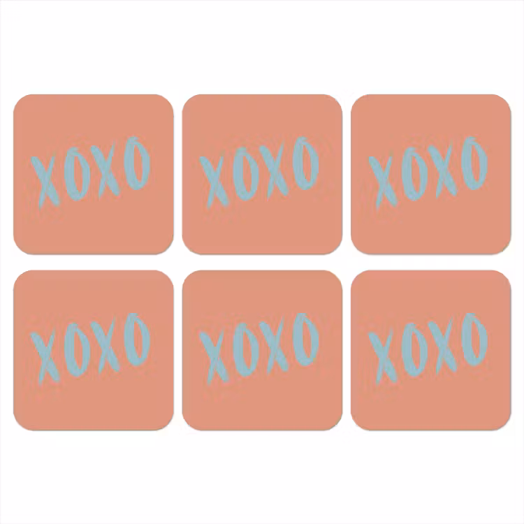 Onderzetter - XOXO - Blauw - Perzikkleur — 1