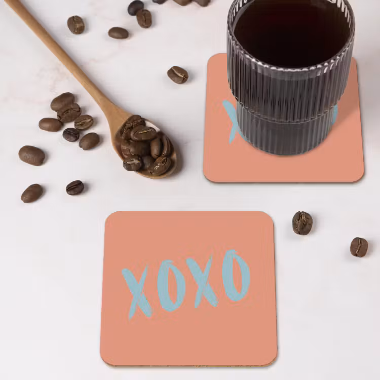 Onderzetter - XOXO - Blauw - Perzikkleur — 4