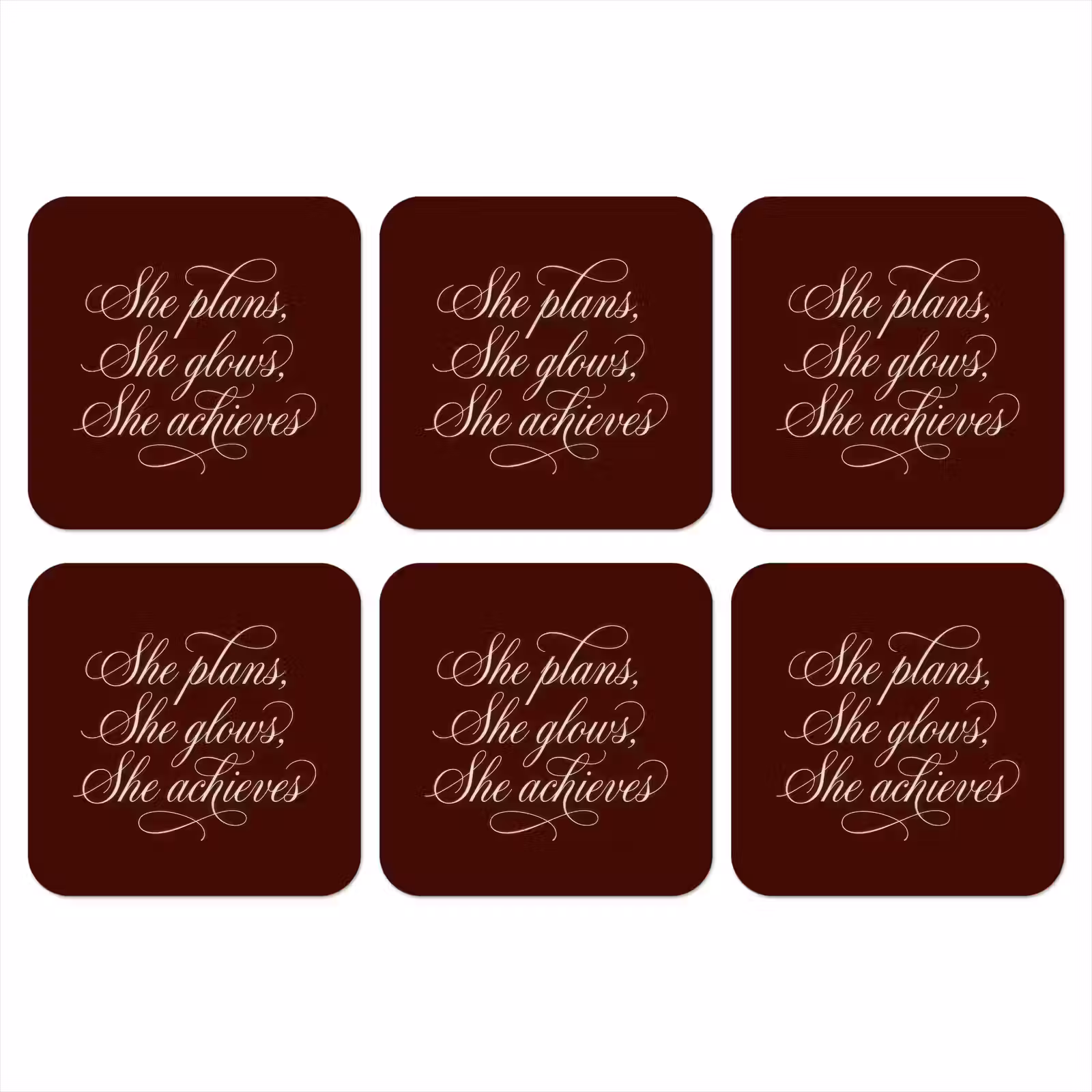 Onderzetter - She plans she glows she achieves - Rood - Cursief — 1