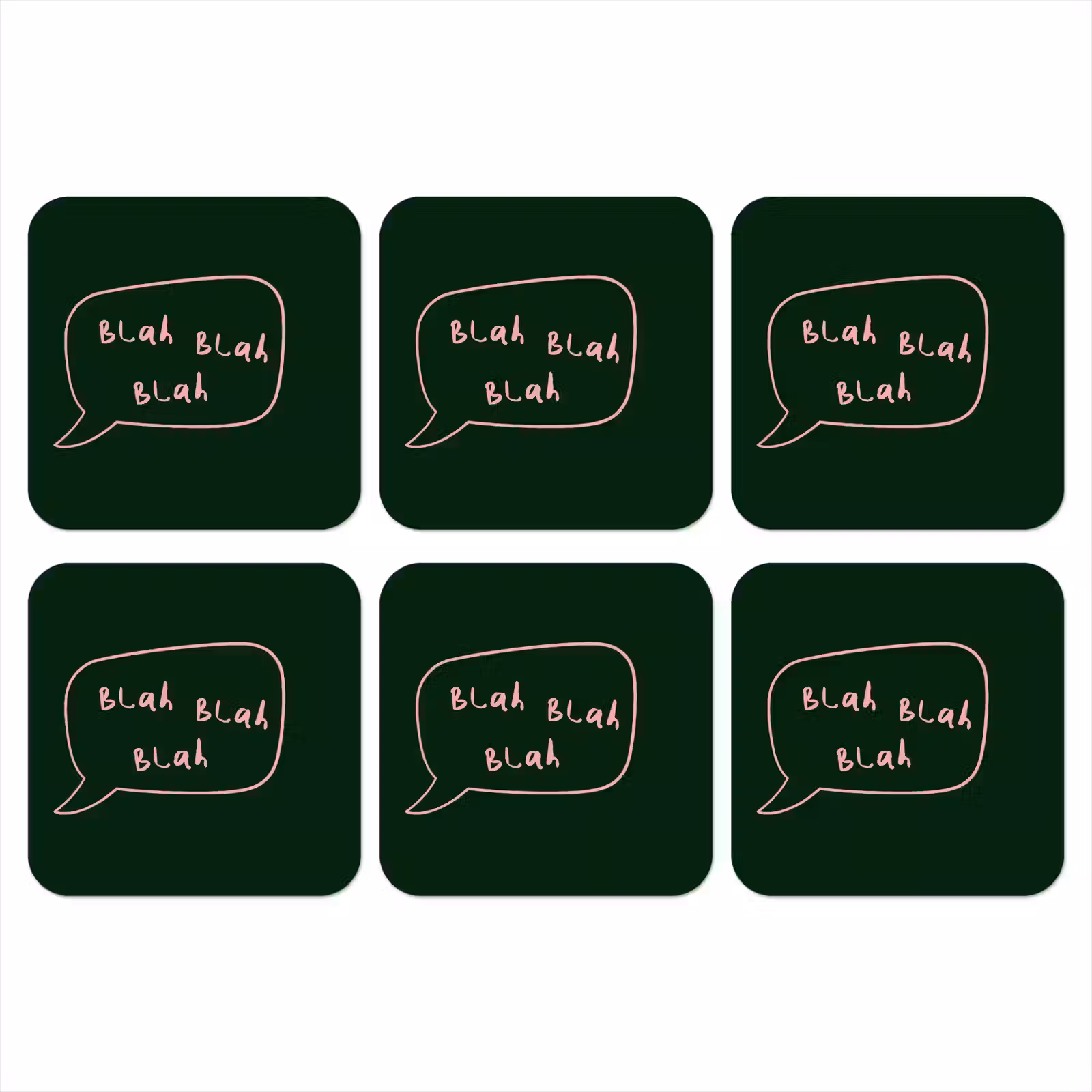 Onderzetter - Tekstwolkje - Donkergroen - BLAH BLAH BLAH — 1