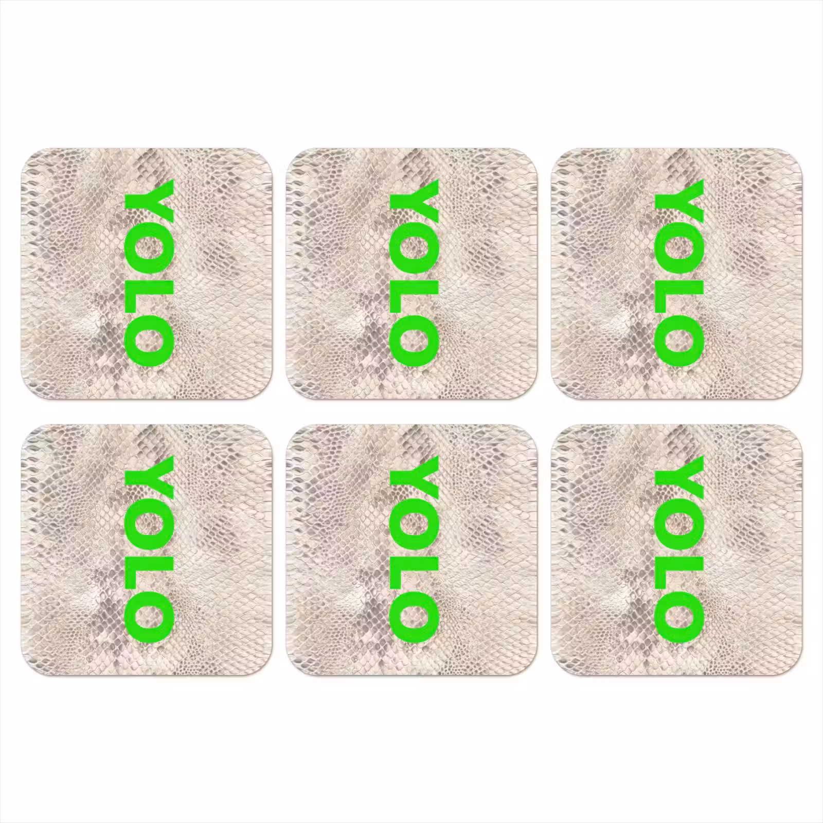 Onderzetter - YOLO - Groen - Neon - Slangenprnt — 1