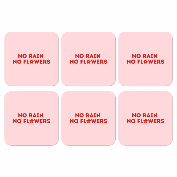 Onderzetter - No rain no flowers - Minimalistisch - Roze - Bloem — 1