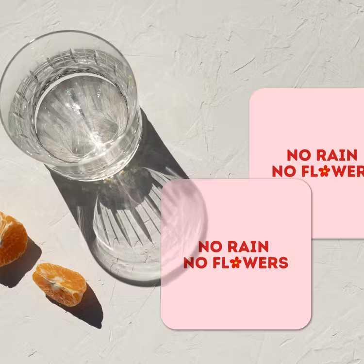 Onderzetter - No rain no flowers - Minimalistisch - Roze - Bloem — 3
