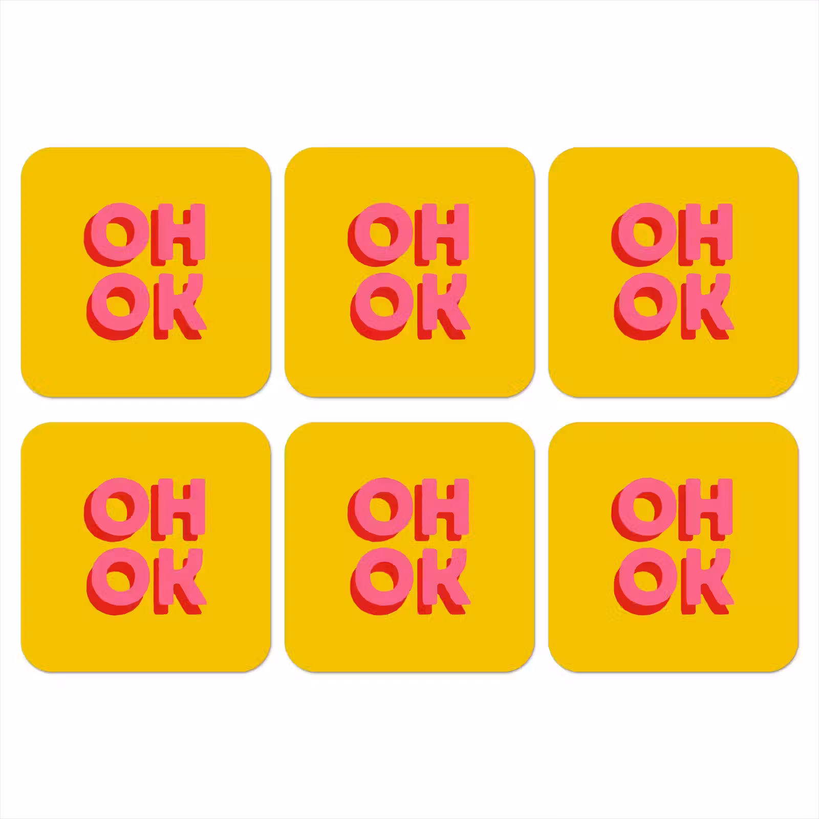 Onderzetter - Oh ok - 3D - Geel - Roze — 1