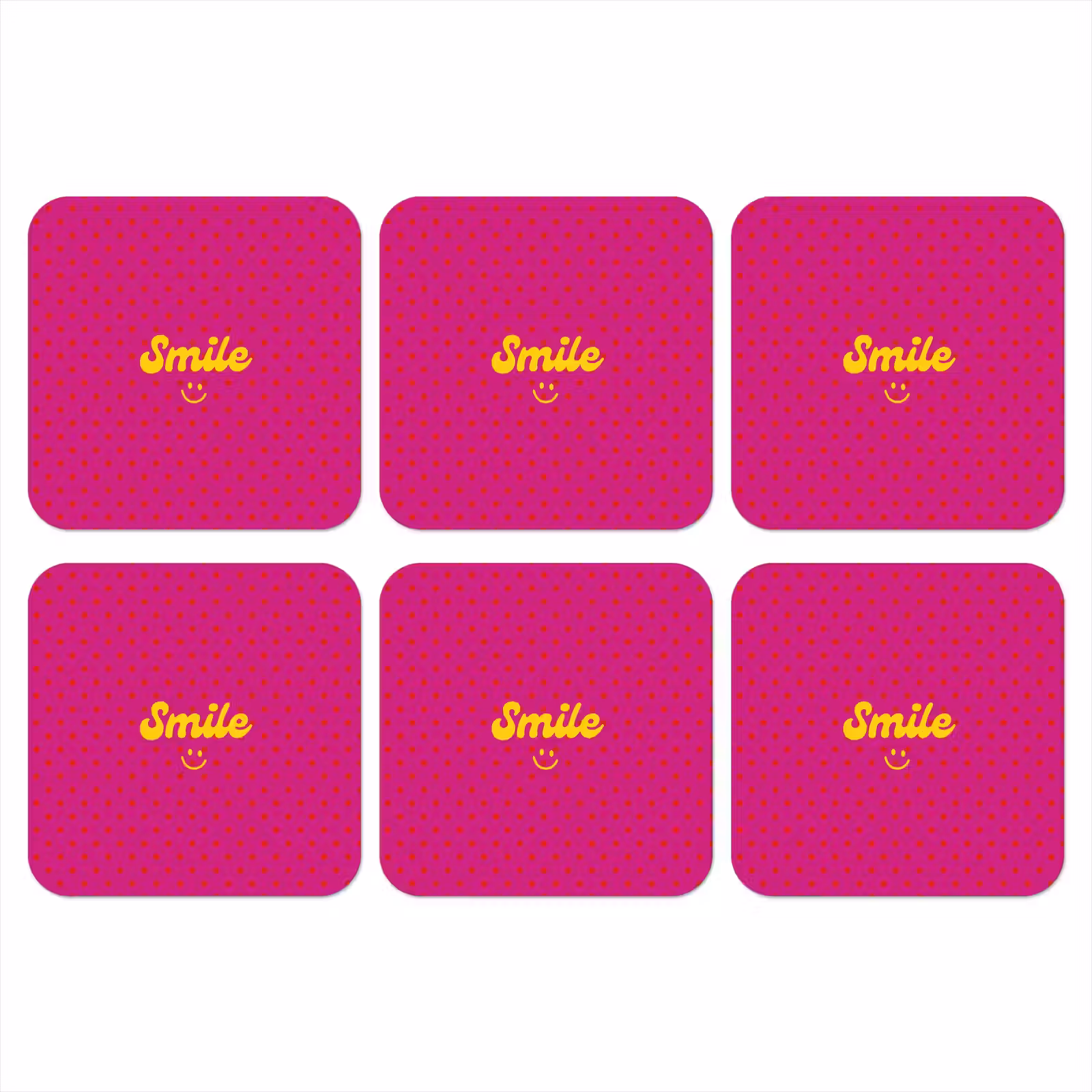 Onderzetter - Smile - Stippen - Geel - Smiley - Roze — 1