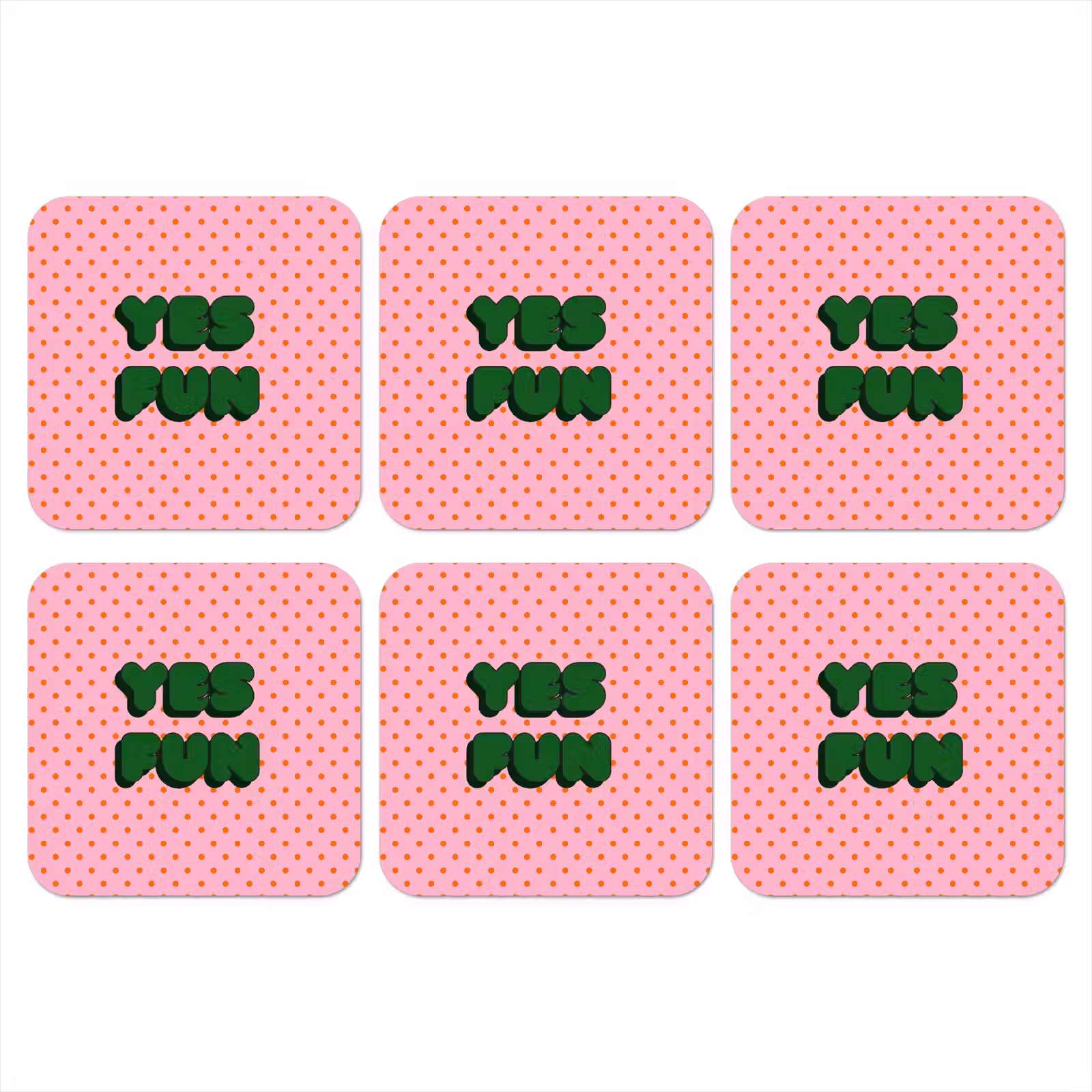 Onderzetter - Yes fun - Groen - Roze - Stippen — 1