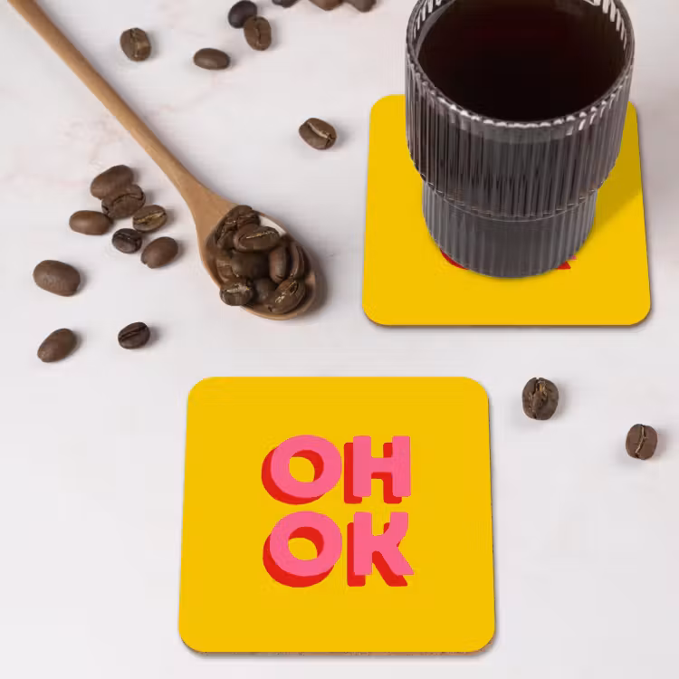 Onderzetter - Oh ok - 3D - Geel - Roze — 4