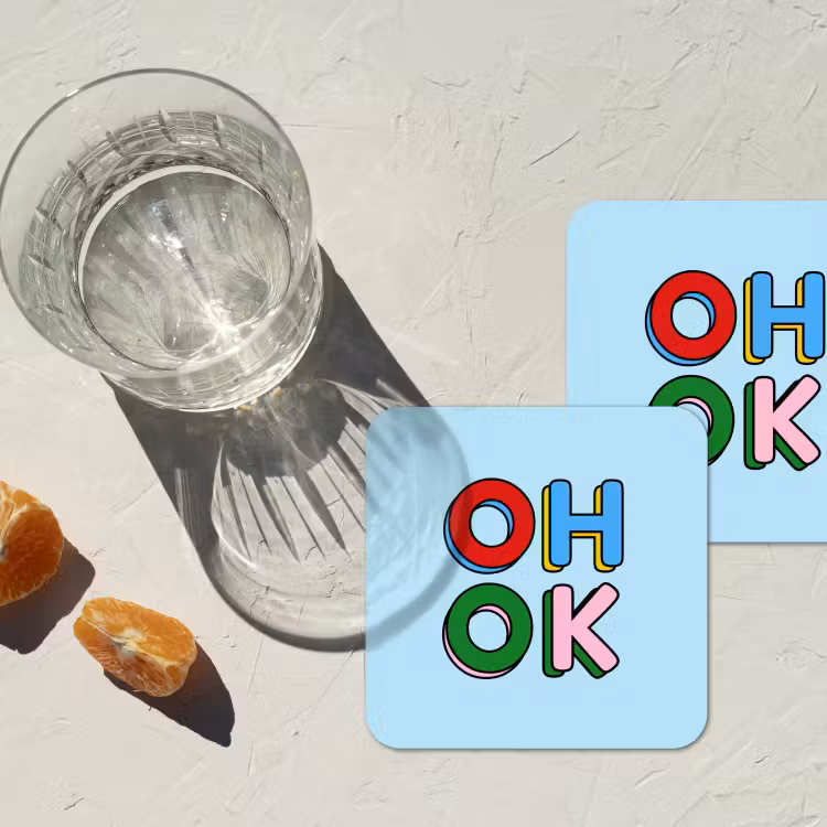 Onderzetter - Oh ok - Blauw - Kleurrijk — 3