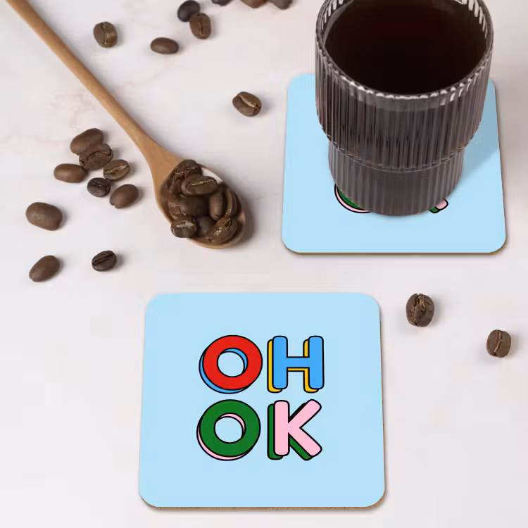 Onderzetter - Oh ok - Blauw - Kleurrijk — 4