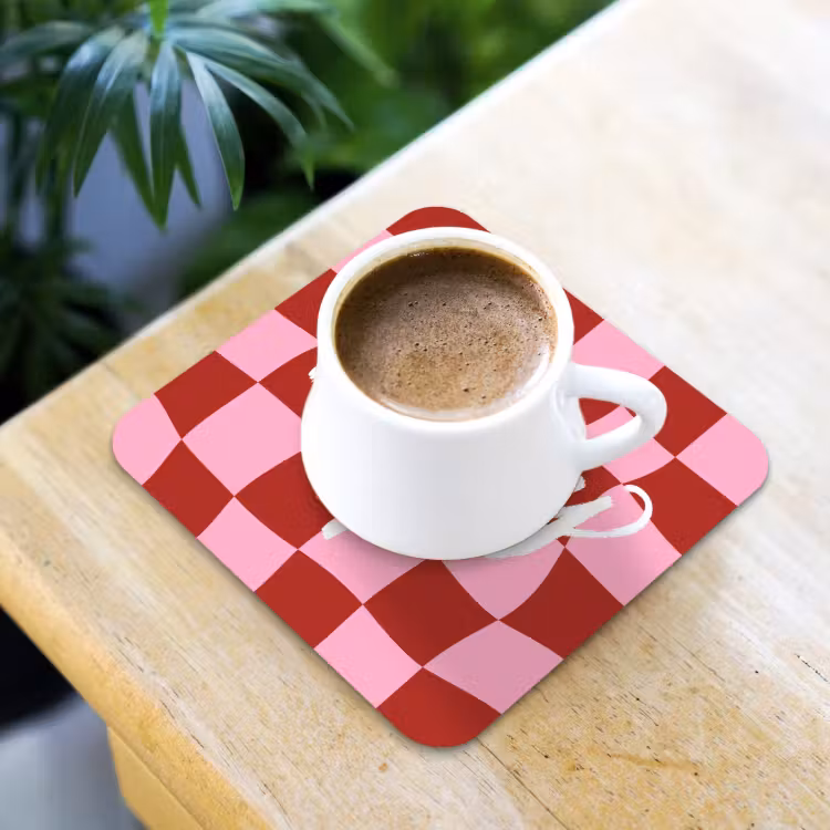 Onderzetter - Pinky up - Geblokt - Bordeauxrood — 2