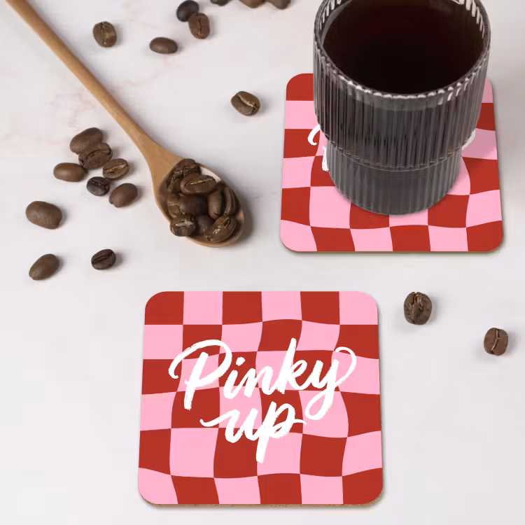 Onderzetter - Pinky up - Geblokt - Bordeauxrood — 4
