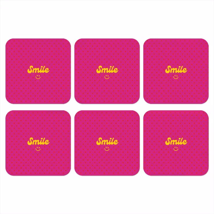 Onderzetter - Smile - Stippen - Geel - Smiley - Roze — 1