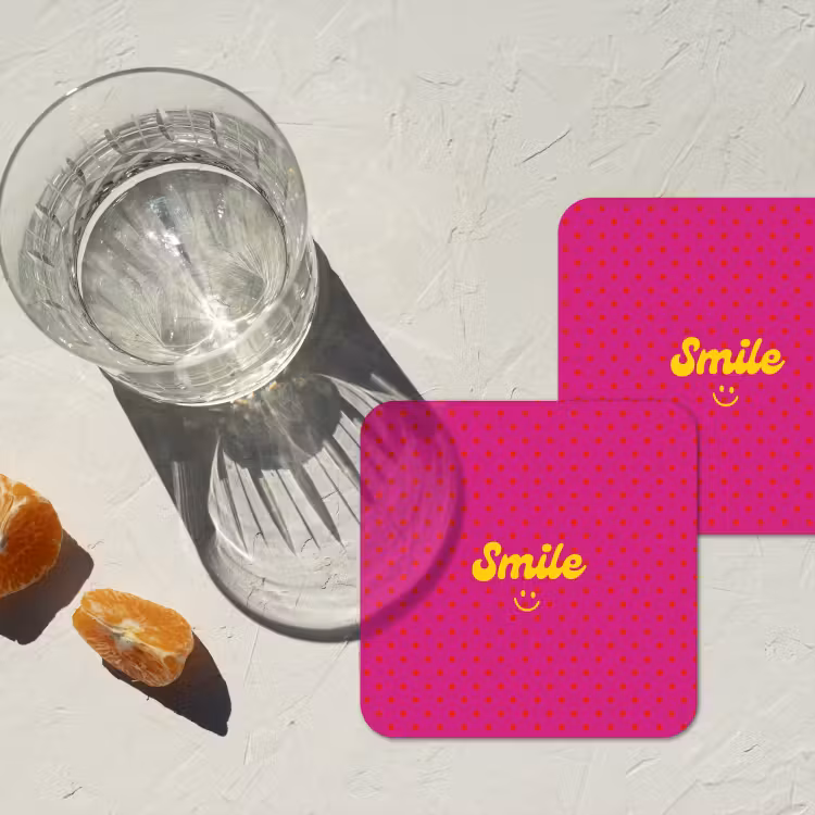Onderzetter - Smile - Stippen - Geel - Smiley - Roze — 3