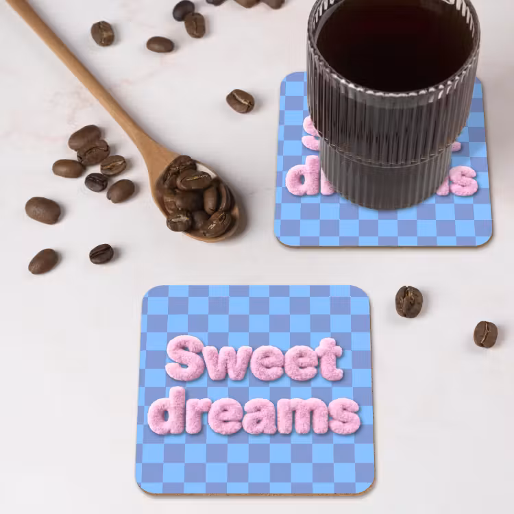 Onderzetter - Sweet dreams - Vierkanten - Roze - Blauw — 4