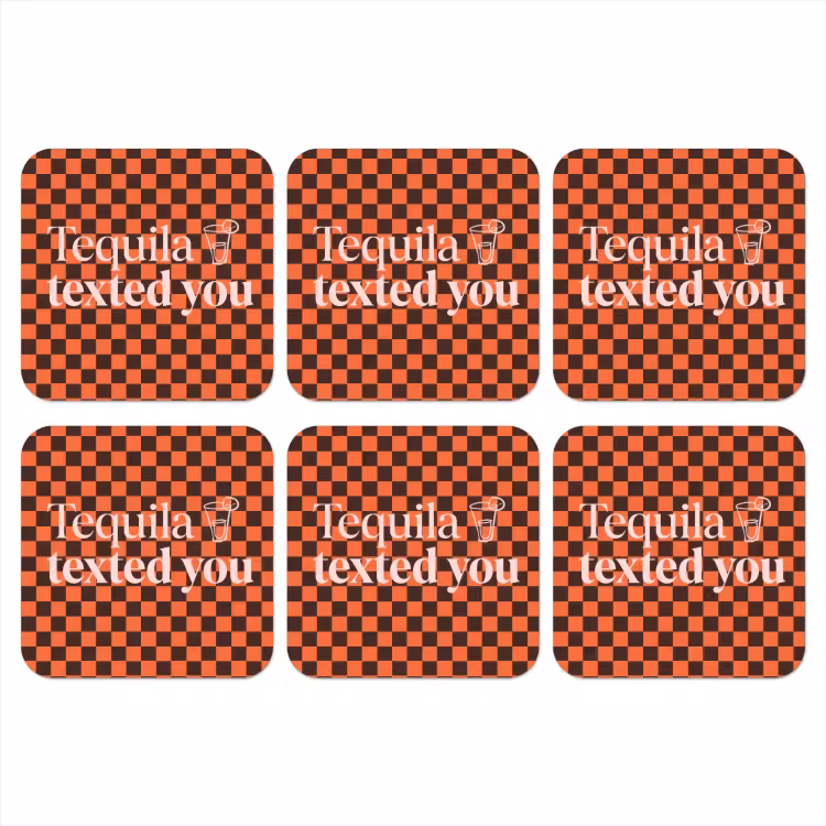 Onderzetter - Tequila texted you - Glas - Vierkanten - Oranje — 1
